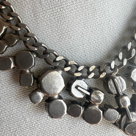 SORRELLI SIGNED DESIGNER ANTIQUE SILVER TONE BIB NECKLACE Australian crystals - Picture 4 of 7